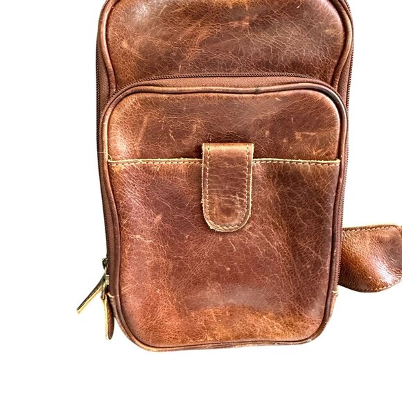 Paul & Taylor Men's Sling Bag Brown Leather - Picture 2 of 10